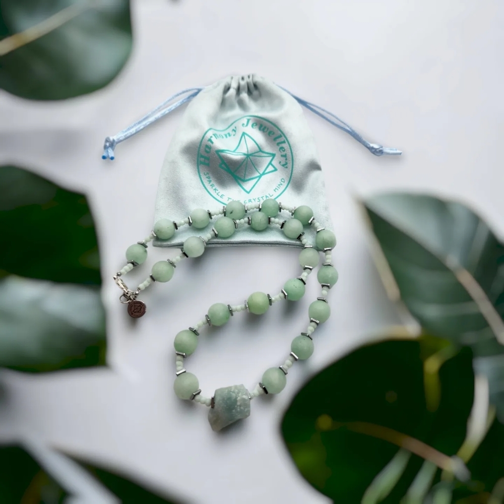 Raw and Beaded Amazonite charm necklace
